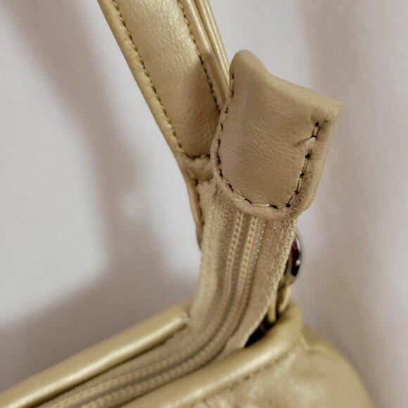 Genuine Leather Little Gold Bag Hobo shoulder carry one strap shimmery zip EUC - Picture 4 of 9